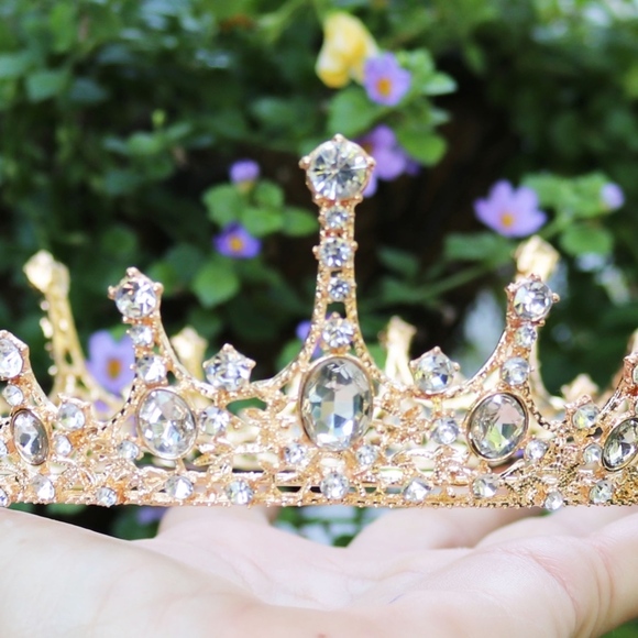⚜️ IMPERIAL BEJEWELED CLEAR CRYSTAL GOLD CROWN